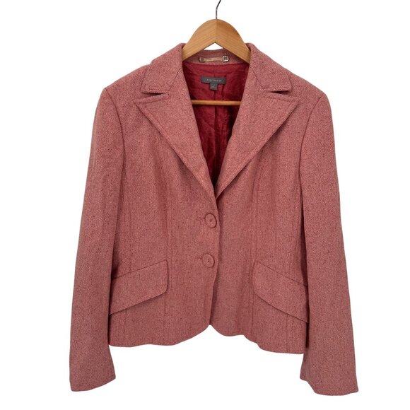 Ann Taylor‎ Coquette Blazer Jacket Womens 14 Pink Wool Silk Blend Pockets Lined - Picture 1 of 10